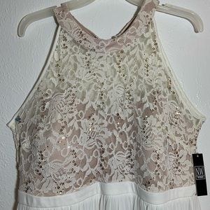 Tan & Ivory color lace detail Long Dress size 14W